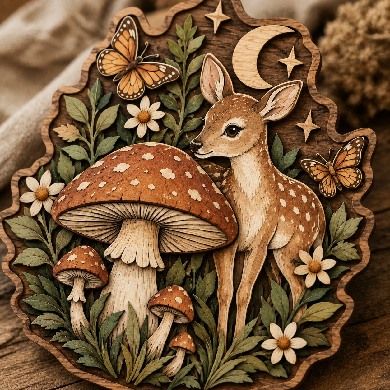 Mushroom And Deer Wood Sign Magical Mushroom Deer Wooden Sign