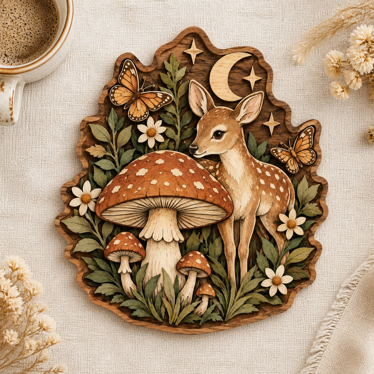 Mushroom And Deer Wood Sign Magical Mushroom Deer Wooden Sign