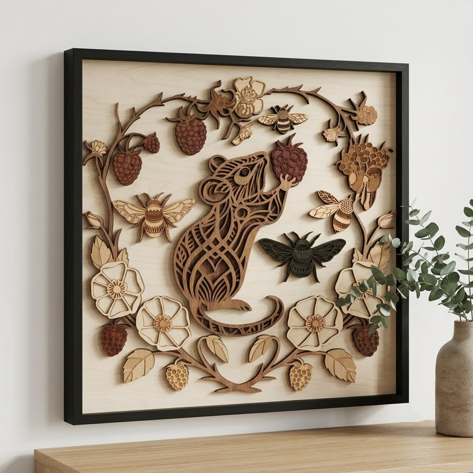 Wooden Mouse Wall Art, Cottagecore Mouse Decor, Rustic Woodland Wall Hanging, Layered Wooden Animal Sign, Laser Cut Mouse Wall Decor, Farmhouse Nursery Wall Art