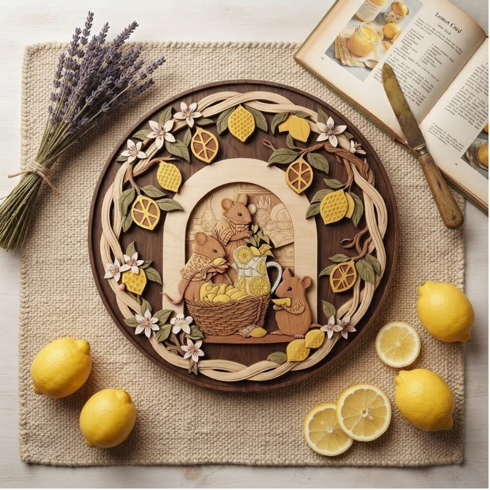 Mice Making Lemonade 3 Layer Wooden Wall Sign, Round Layered Wood Art, Cozy Kitchen Decor, Handcrafted Gift, Gloria Ink Shop