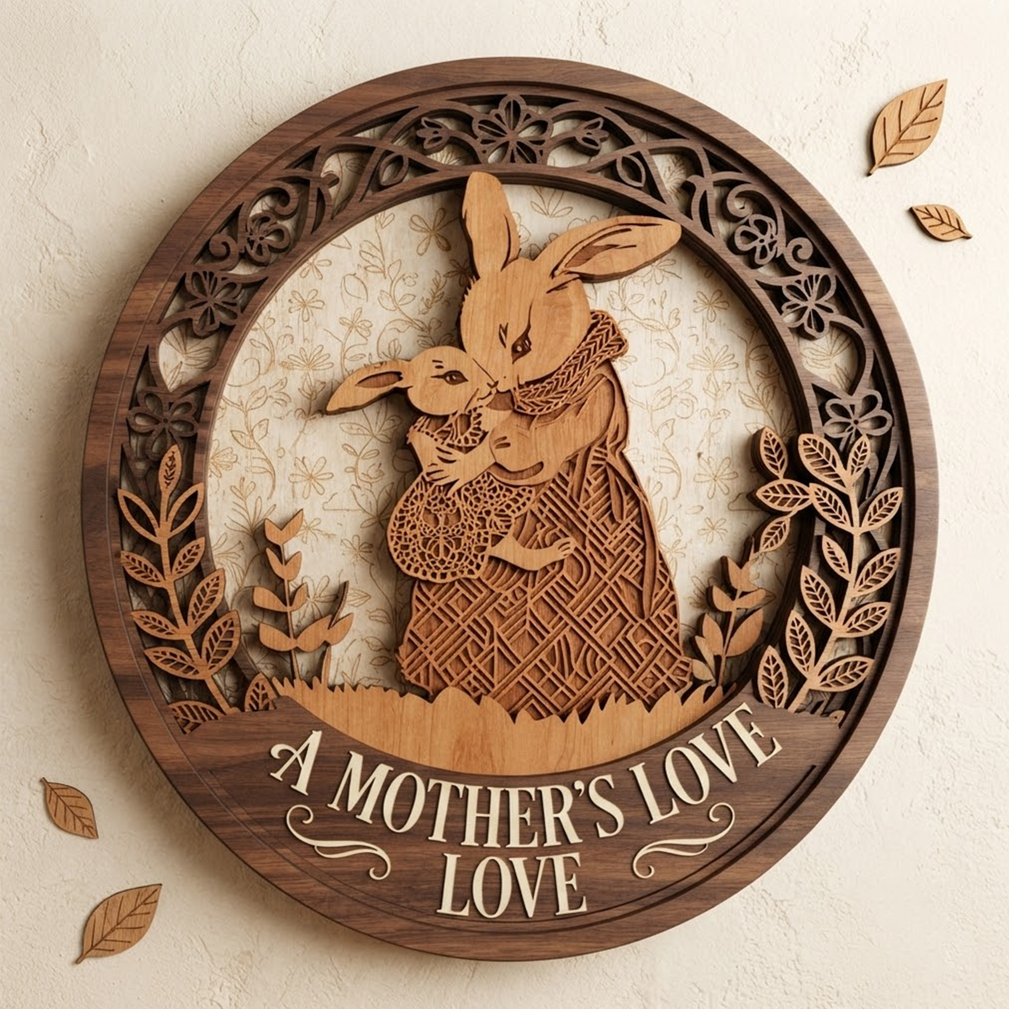 Mother Love Wooden Sign, 3 Layer Rabbit Wall Art, Family Home Decor, Nursery Wooden Sign Gift, Cute Animal Wall Hanging, Gloria Ink Shop Boutique