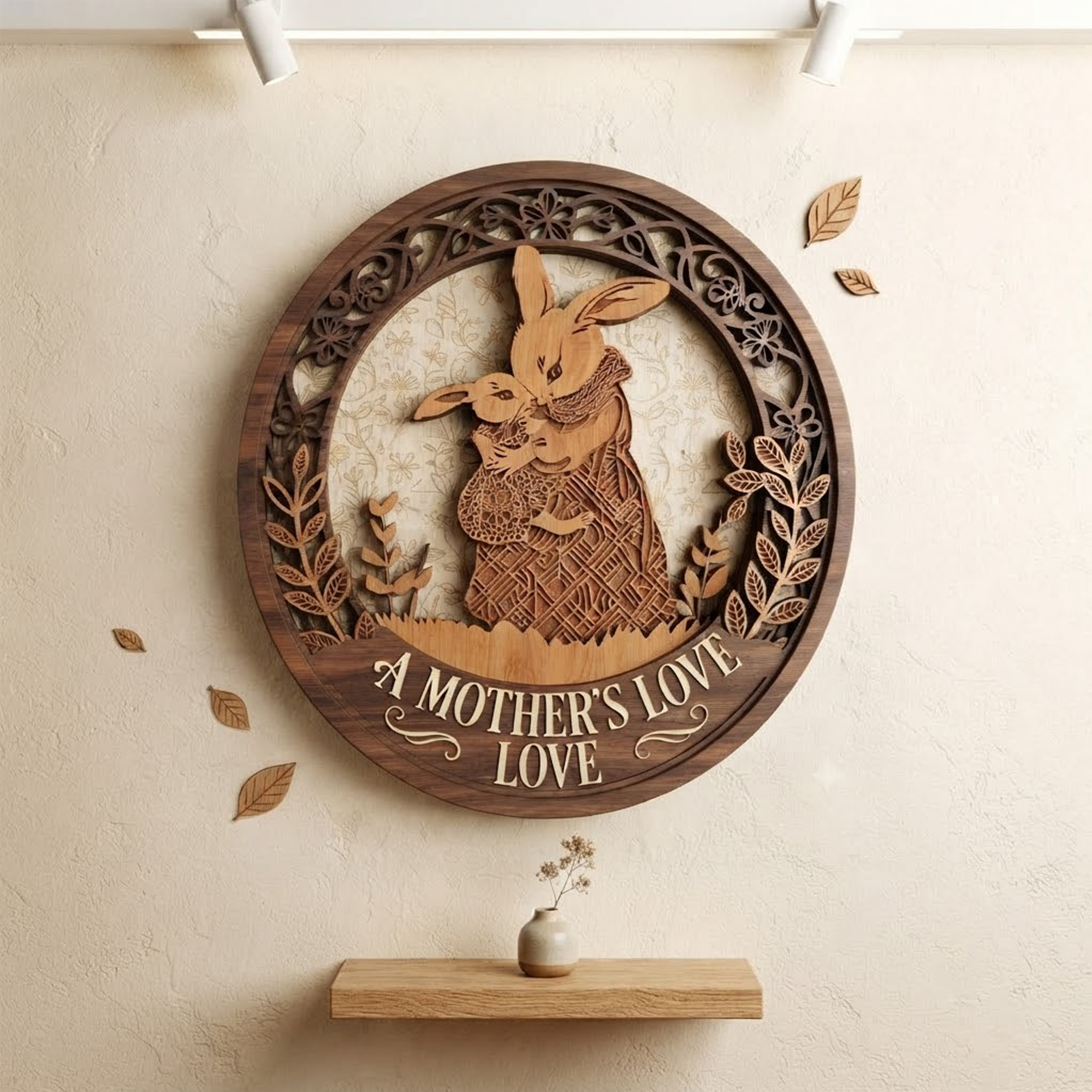 Mother Love Wooden Sign, 3 Layer Rabbit Wall Art, Family Home Decor, Nursery Wooden Sign Gift, Cute Animal Wall Hanging, Gloria Ink Shop Boutique