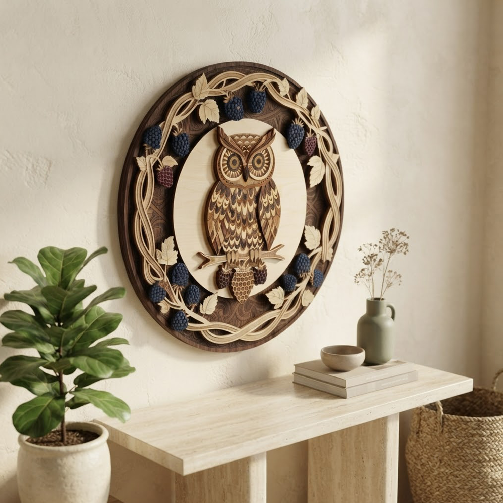 Owl Wooden Sign, 3 Layer Wooden Sign, Woodland Owl Wall Decor, Rustic Forest Wall Hanging, Cottagecore Home Decor, Nature Gift