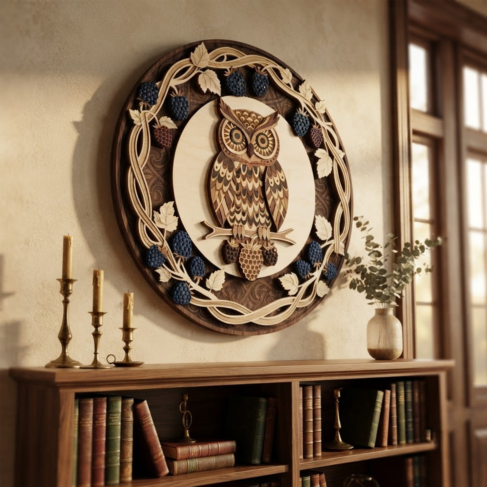Owl Wooden Sign, 3 Layer Wooden Sign, Woodland Owl Wall Decor, Rustic Forest Wall Hanging, Cottagecore Home Decor, Nature Gift