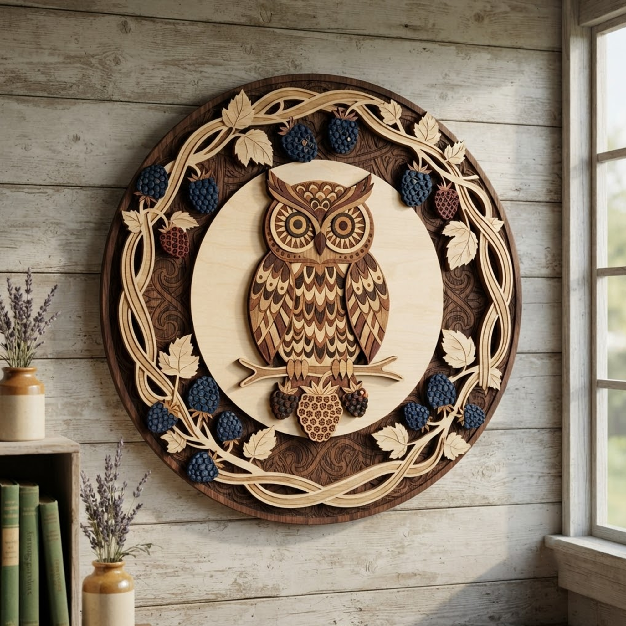 Owl Wooden Sign, 3 Layer Wooden Sign, Woodland Owl Wall Decor, Rustic Forest Wall Hanging, Cottagecore Home Decor, Nature Gift