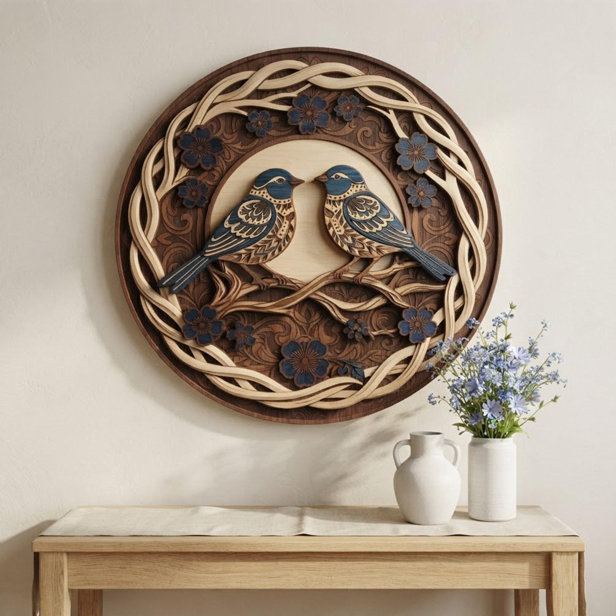 Bluebird Wooden Sign, 3 Layer Wooden Sign, Bird Wall Decor, Woodland Cottage Wall Hanging, Rustic Farmhouse Home Decor, Nature Gift