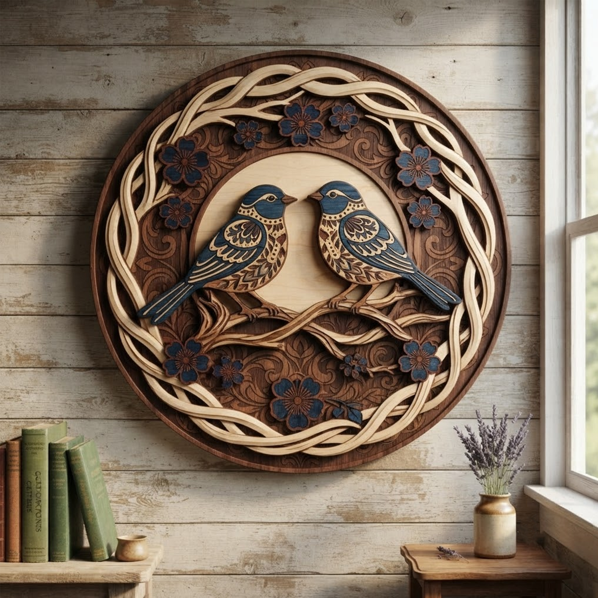 Bluebird Wooden Sign, 3 Layer Wooden Sign, Bird Wall Decor, Woodland Cottage Wall Hanging, Rustic Farmhouse Home Decor, Nature Gift