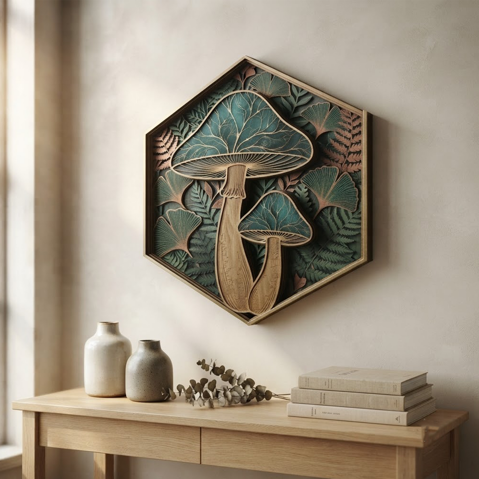 Mushroom Wooden Sign, 3 Layer Wooden Sign, Woodland Mushroom Wall Decor, Botanical Forest Wall Art, Cottagecore Home Decor, Nature Gift