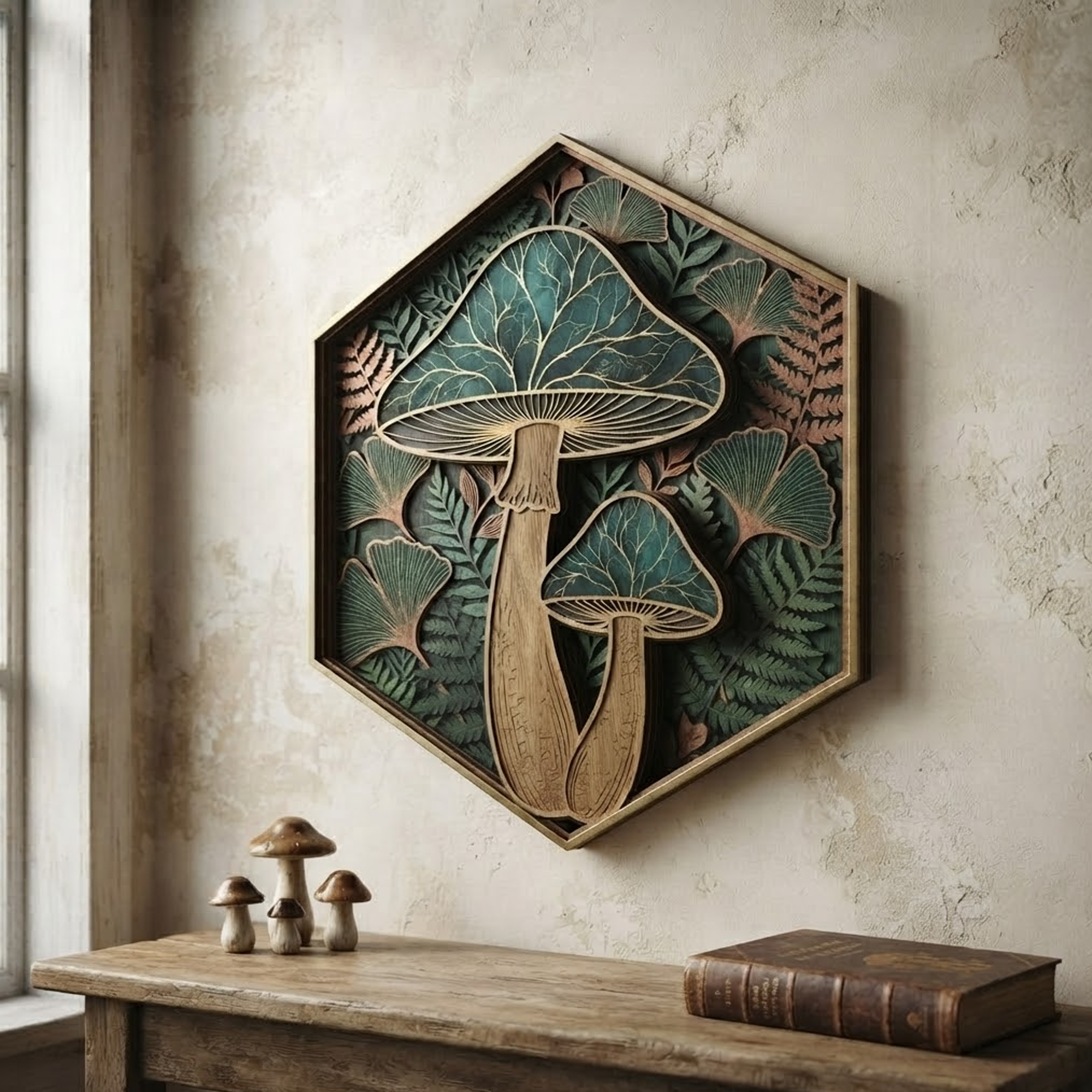 Mushroom Wooden Sign, 3 Layer Wooden Sign, Woodland Mushroom Wall Decor, Botanical Forest Wall Art, Cottagecore Home Decor, Nature Gift