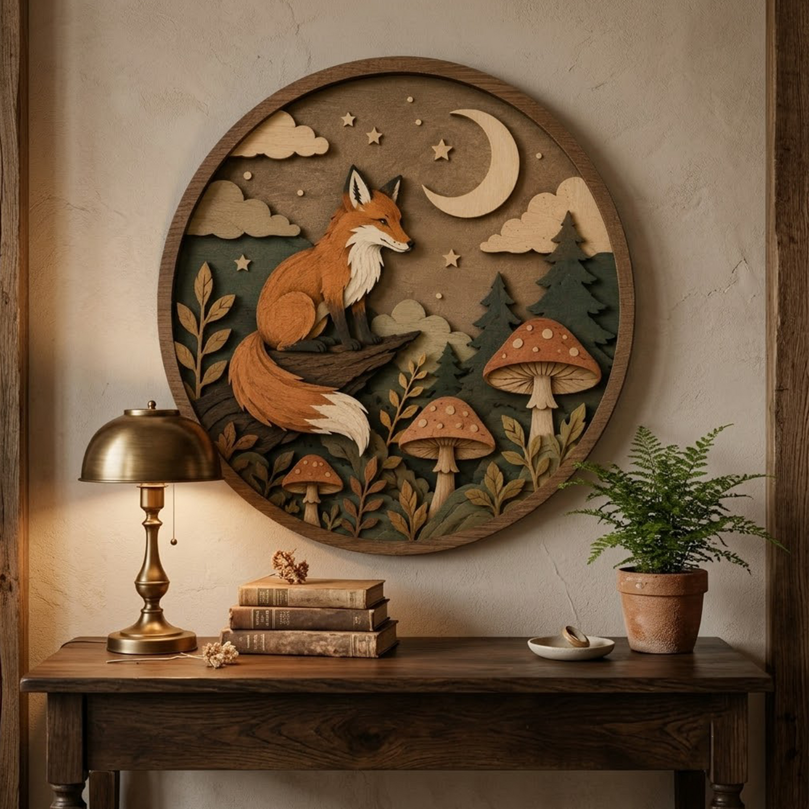 Night Fox Forest Wall Art, 3 Layer Wooden Sign, Layered Wood Decor, Woodland Nursery Decor, Gloria Ink Shop