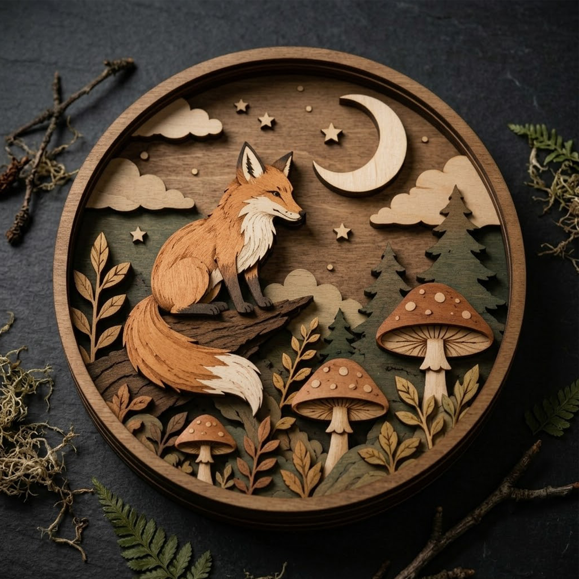 Night Fox Forest Wall Art, 3 Layer Wooden Sign, Layered Wood Decor, Woodland Nursery Decor, Gloria Ink Shop