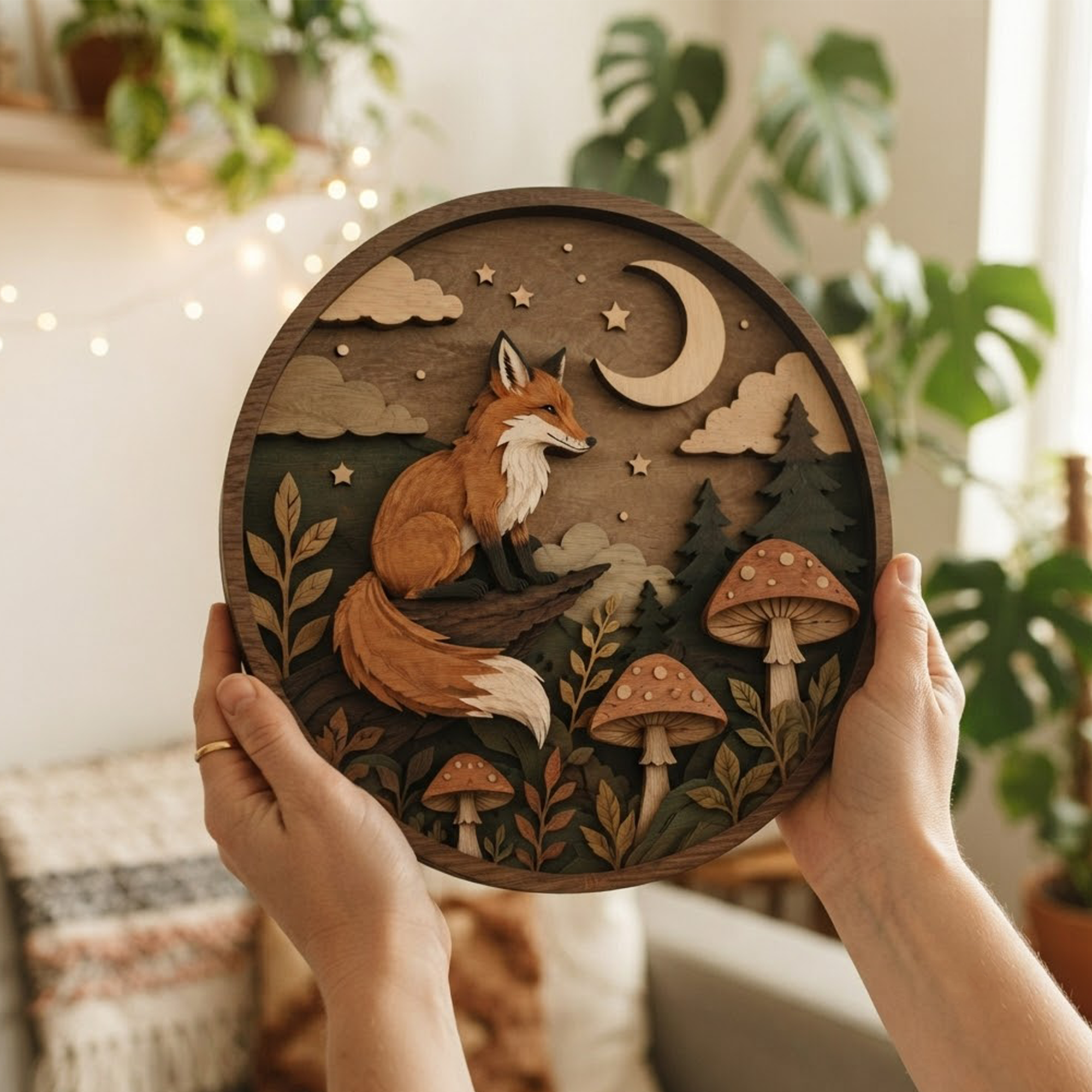 Night Fox Forest Wall Art, 3 Layer Wooden Sign, Layered Wood Decor, Woodland Nursery Decor, Gloria Ink Shop