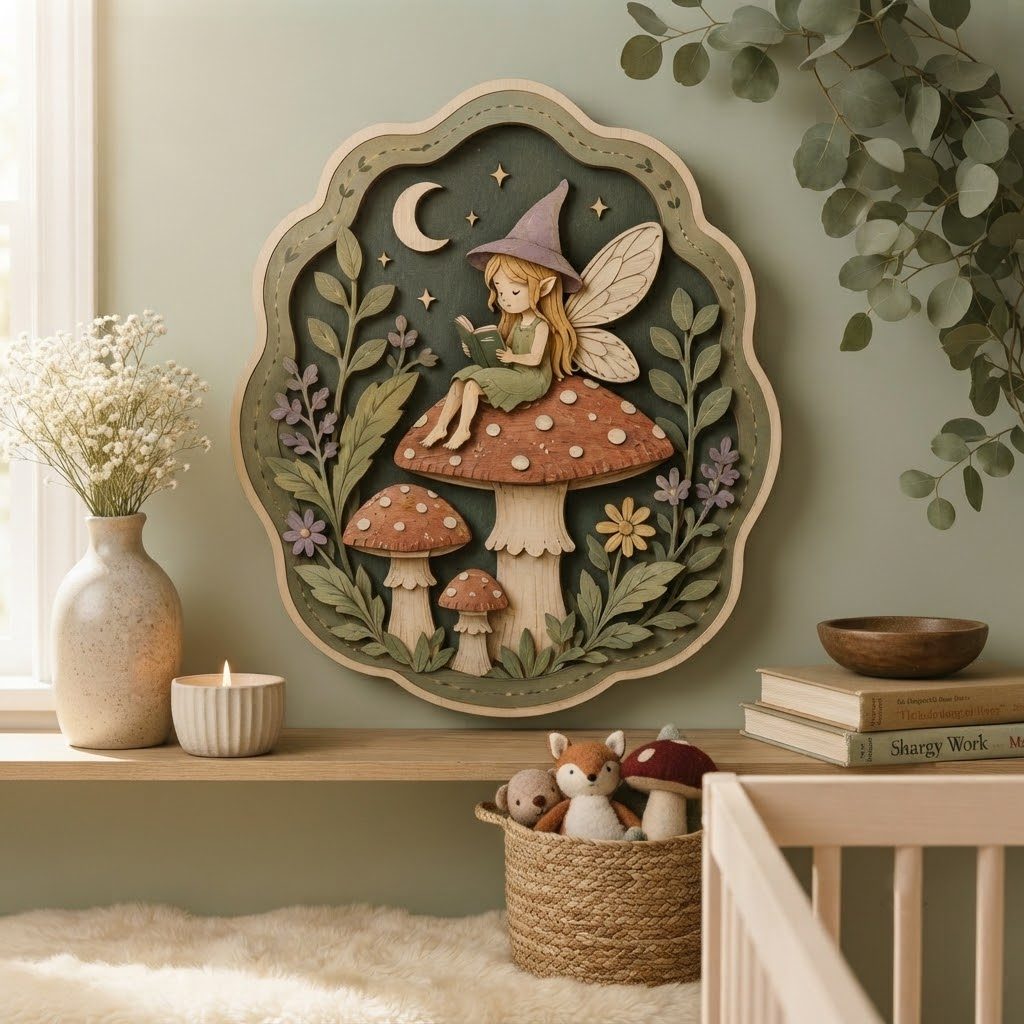 Fairy Mushroom 3 Layer Wooden Sign, Woodland Wall Decor, Cottagecore Fairy Art, Nursery Wall Hanging, Whimsical Mushroom Home Decor
