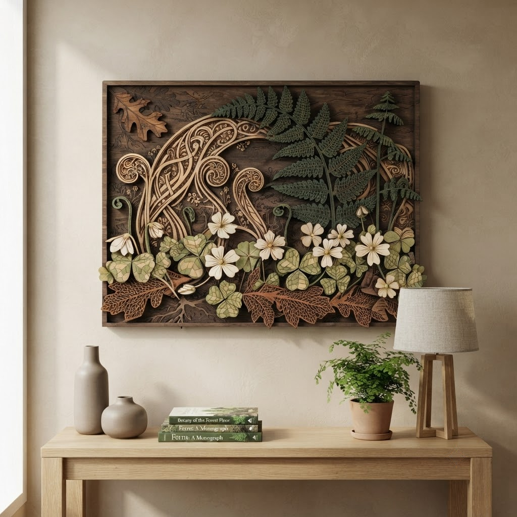 Woodland Fern Wooden Sign, 3 Layer Botanical Wall Decor, Celtic Forest Wall Art, Nature Lover Gift, Rustic Cottage Home Decor