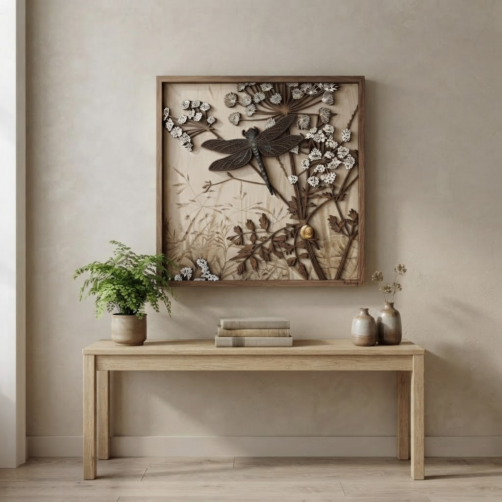 Dragonfly Wooden Sign, 3 Layer Botanical Wall Decor, Wildflower Nature Wall Art, Rustic Farmhouse Wooden Wall Hanging