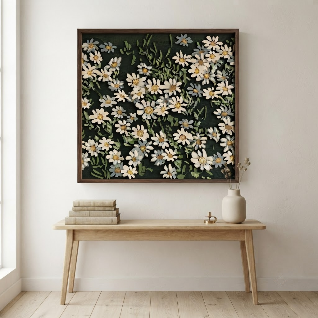 Daisy Wooden Sign, 3 Layer Wooden Wall Decor, Floral Meadow Wall Art, Cottagecore Farmhouse Decor, Botanical Gift