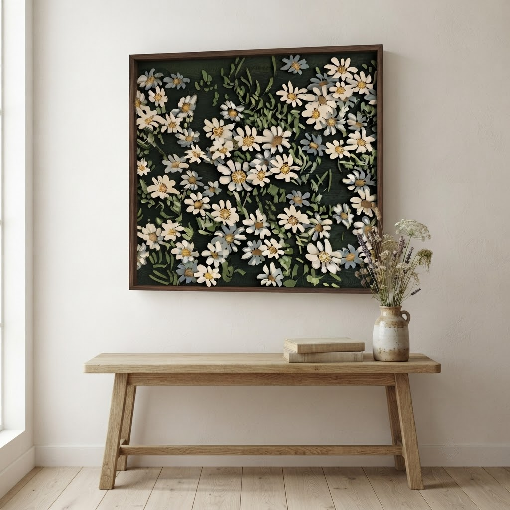 Daisy Wooden Sign, 3 Layer Wooden Wall Decor, Floral Meadow Wall Art, Cottagecore Farmhouse Decor, Botanical Gift