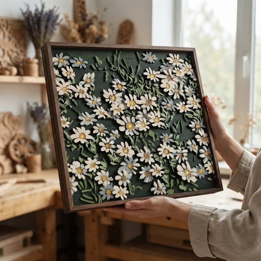 Daisy Wooden Sign, 3 Layer Wooden Wall Decor, Floral Meadow Wall Art, Cottagecore Farmhouse Decor, Botanical Gift