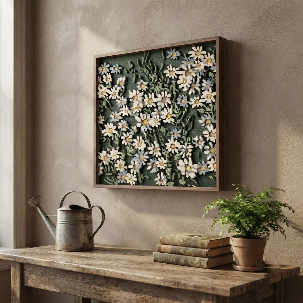Daisy Wooden Sign, 3 Layer Wooden Wall Decor, Floral Meadow Wall Art, Cottagecore Farmhouse Decor, Botanical Gift