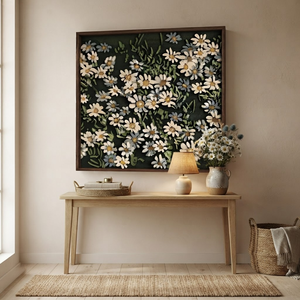 Daisy Wooden Sign, 3 Layer Wooden Wall Decor, Floral Meadow Wall Art, Cottagecore Farmhouse Decor, Botanical Gift