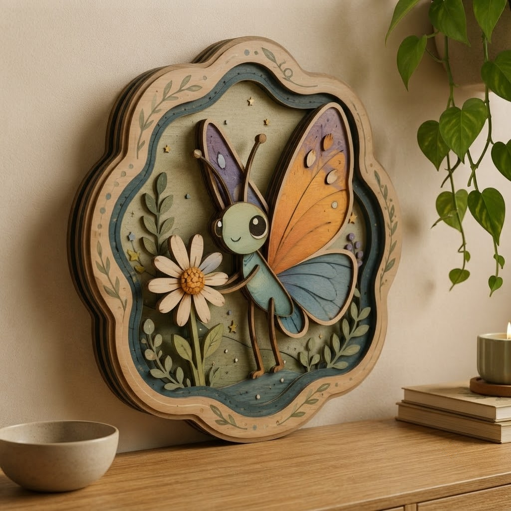 Cute Butterfly Wooden Sign, 3 Layer Wooden Wall Art, Floral Nursery Decor, Whimsical Insect Sign, Nature Room Decor, Kids Wall Decor