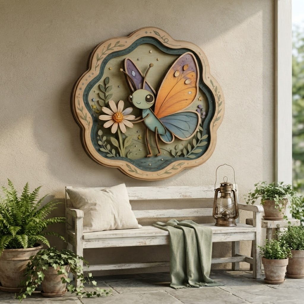 Cute Butterfly Wooden Sign, 3 Layer Wooden Wall Art, Floral Nursery Decor, Whimsical Insect Sign, Nature Room Decor, Kids Wall Decor