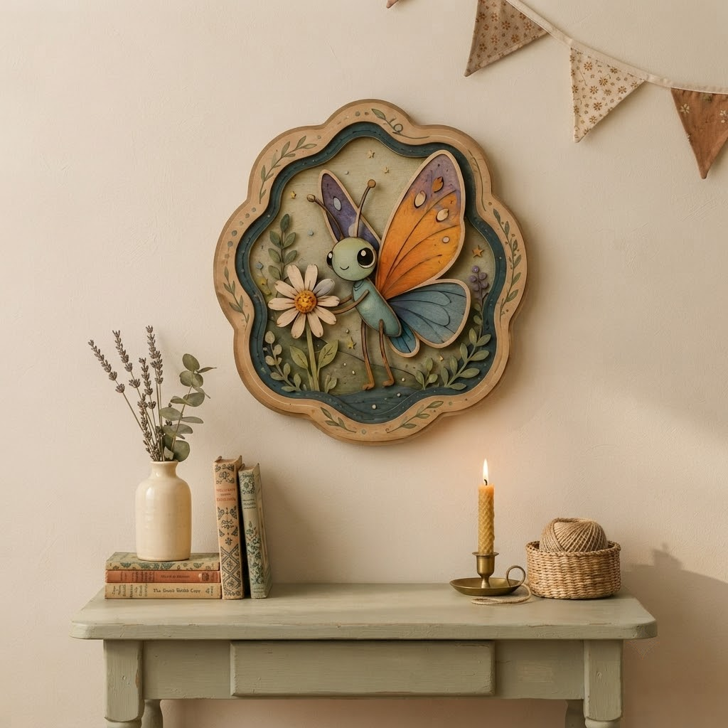 Cute Butterfly Wooden Sign, 3 Layer Wooden Wall Art, Floral Nursery Decor, Whimsical Insect Sign, Nature Room Decor, Kids Wall Decor