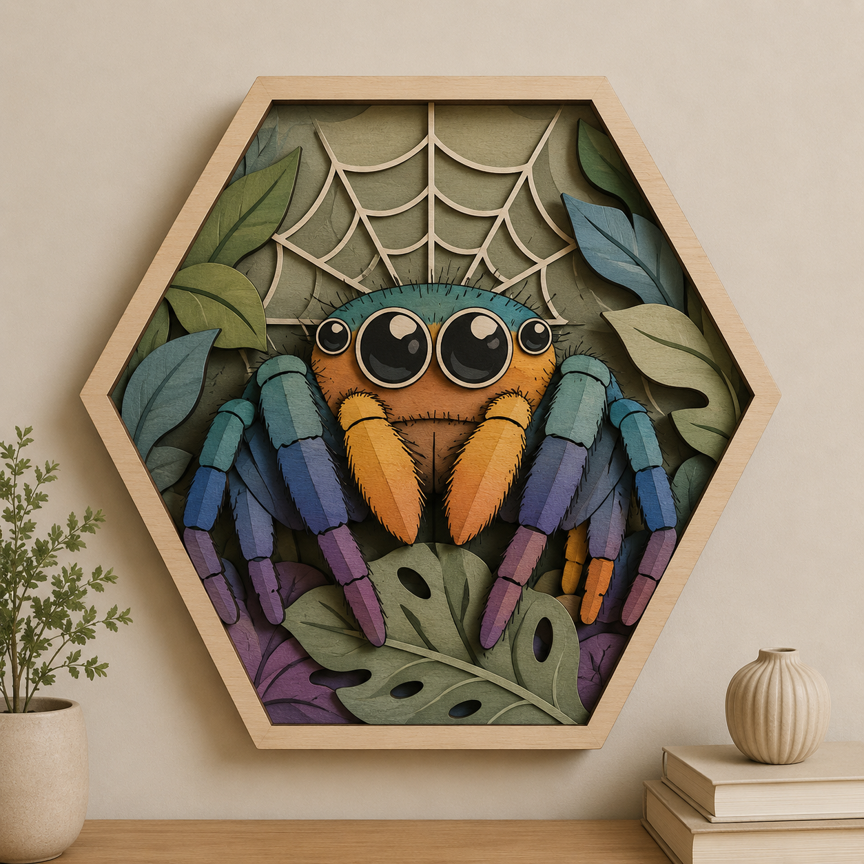 Colorful Spider Wooden Sign, 3 Layer Halloween Wall Decor, Tarantula Botanical Wood Art, Gothic Nature Decor, Spider Lover Gift
