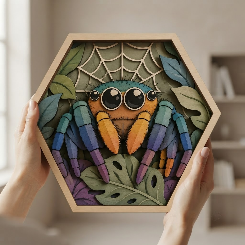 Colorful Spider Wooden Sign, 3 Layer Halloween Wall Decor, Tarantula Botanical Wood Art, Gothic Nature Decor, Spider Lover Gift